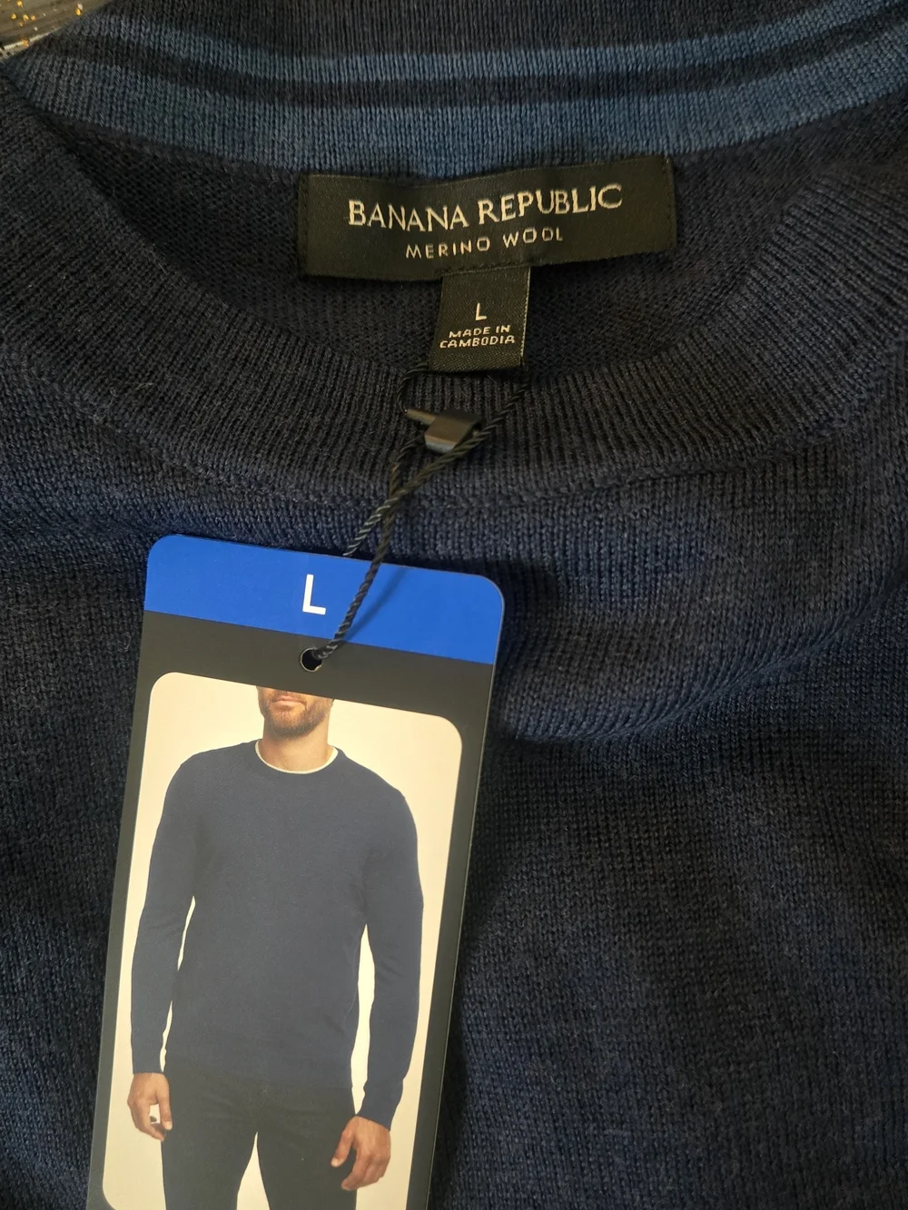 Banana Republic Mens Large Merino Wool Sweater Navy Blue Crew Neck NWT